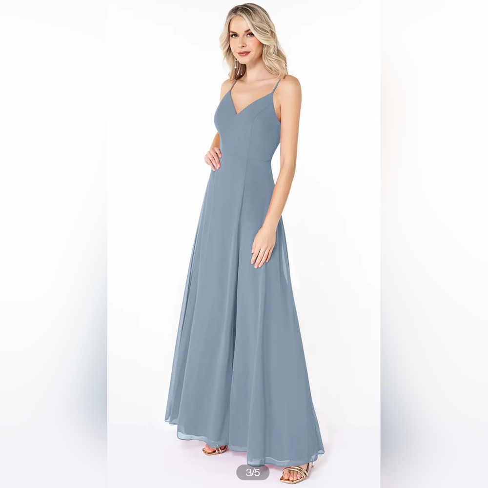 Azazie Kiri, size 10, Dusty blue floor length